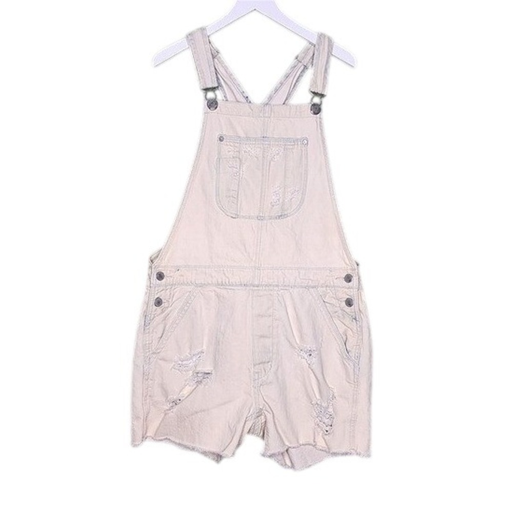 American Eagle Cream Distressed‎ Denim Short Overalls Boho Beach Vacation Small